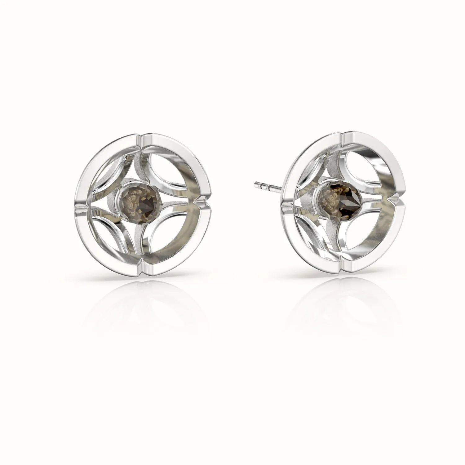 Jalan Besar Large Stud Earrings - Sterling Silver - Smoky Quartz