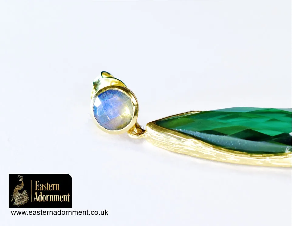 Labradorite and Green Siberian Quartz Gold Plated Earrings