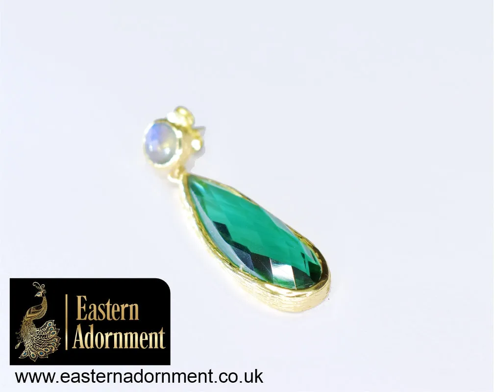 Labradorite and Green Siberian Quartz Gold Plated Earrings