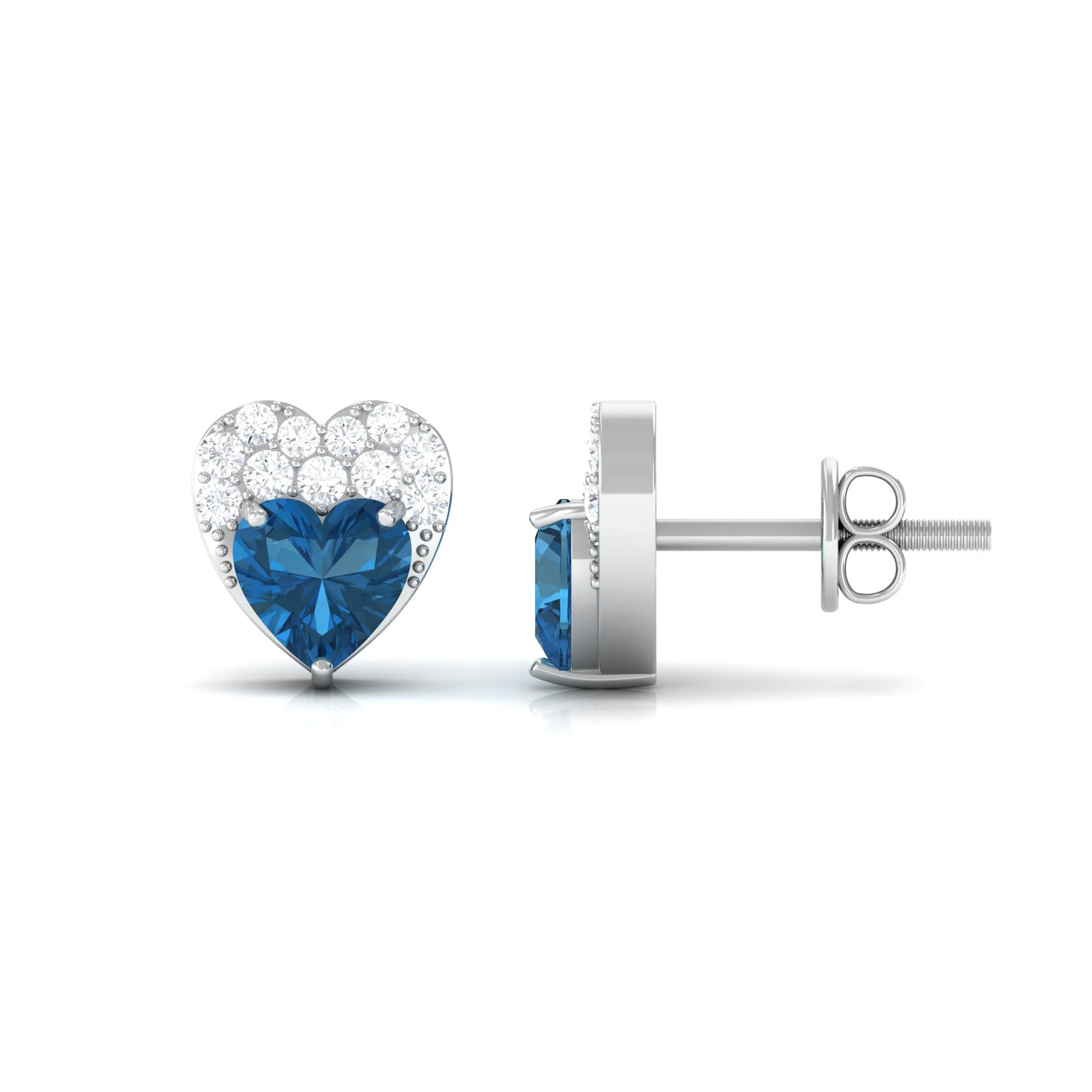London Blue Topaz and Diamond Designer Heart Stud Earrings