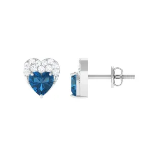 London Blue Topaz and Diamond Designer Heart Stud Earrings