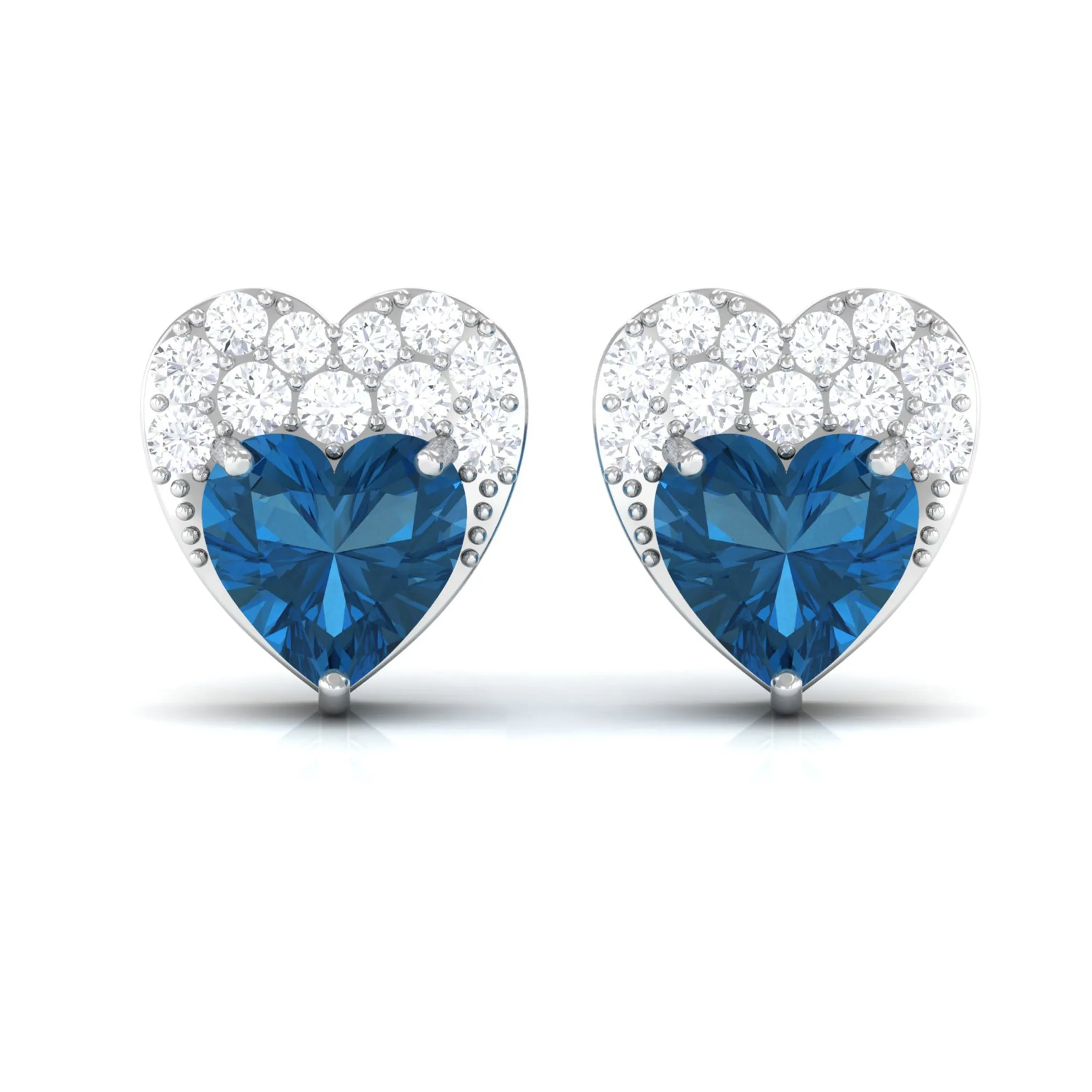 London Blue Topaz and Diamond Designer Heart Stud Earrings