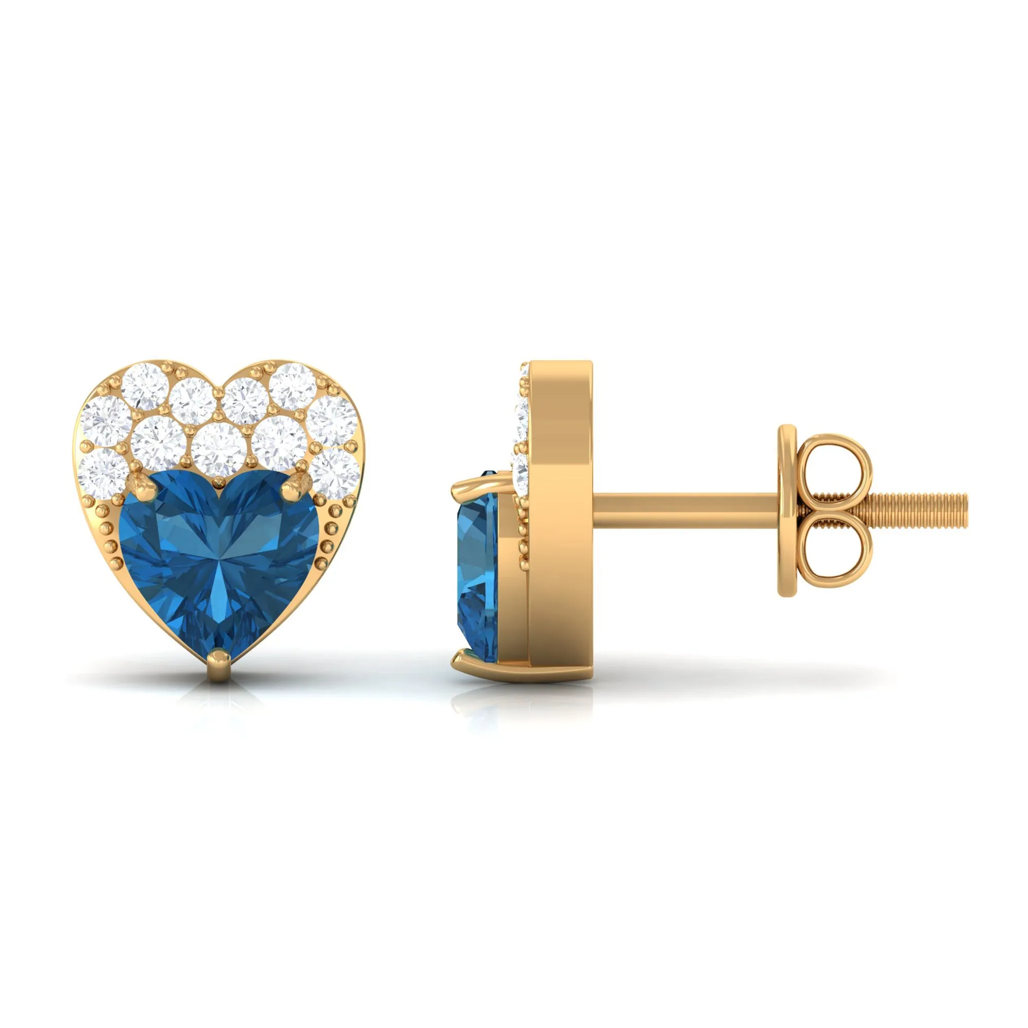 London Blue Topaz and Diamond Designer Heart Stud Earrings