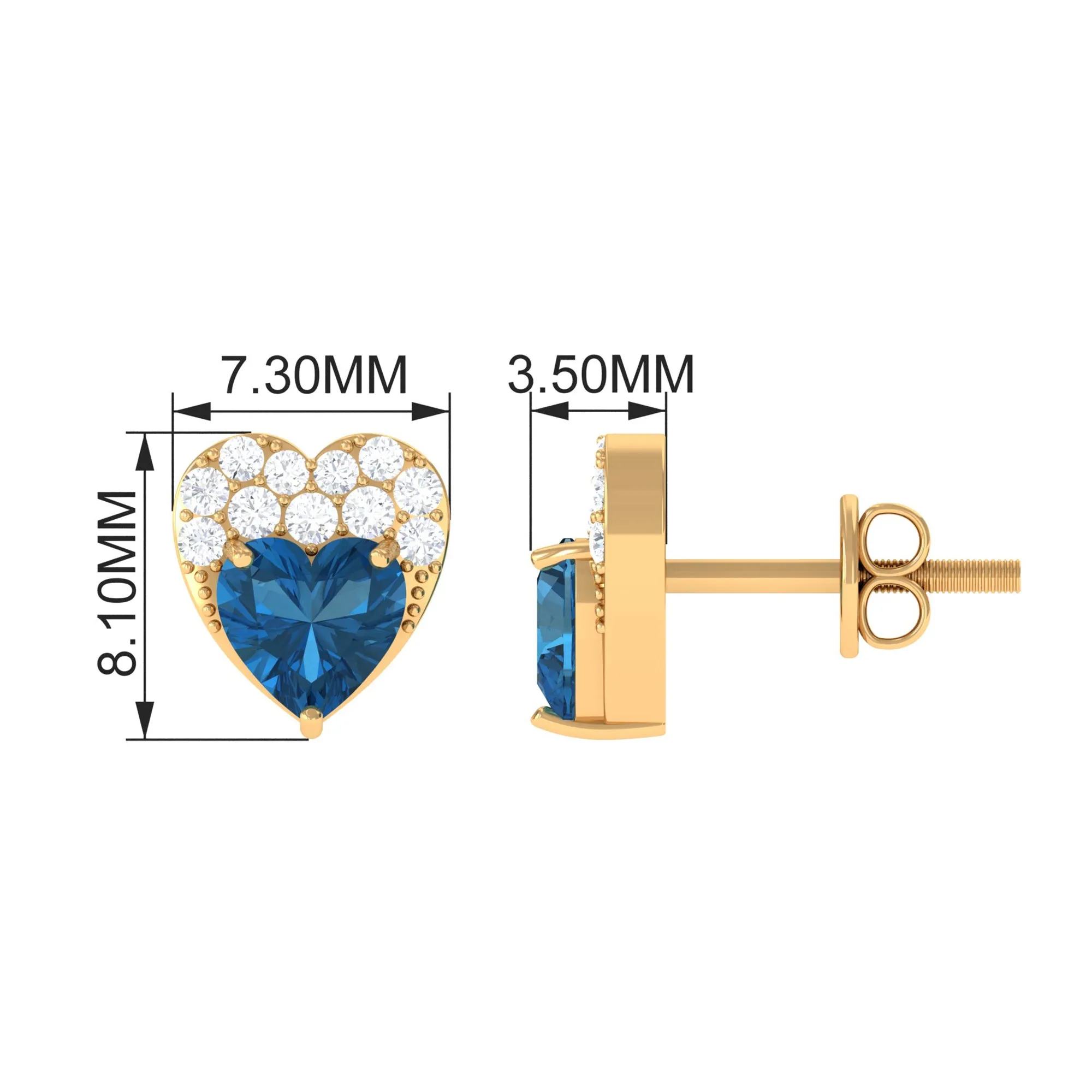 London Blue Topaz and Diamond Designer Heart Stud Earrings