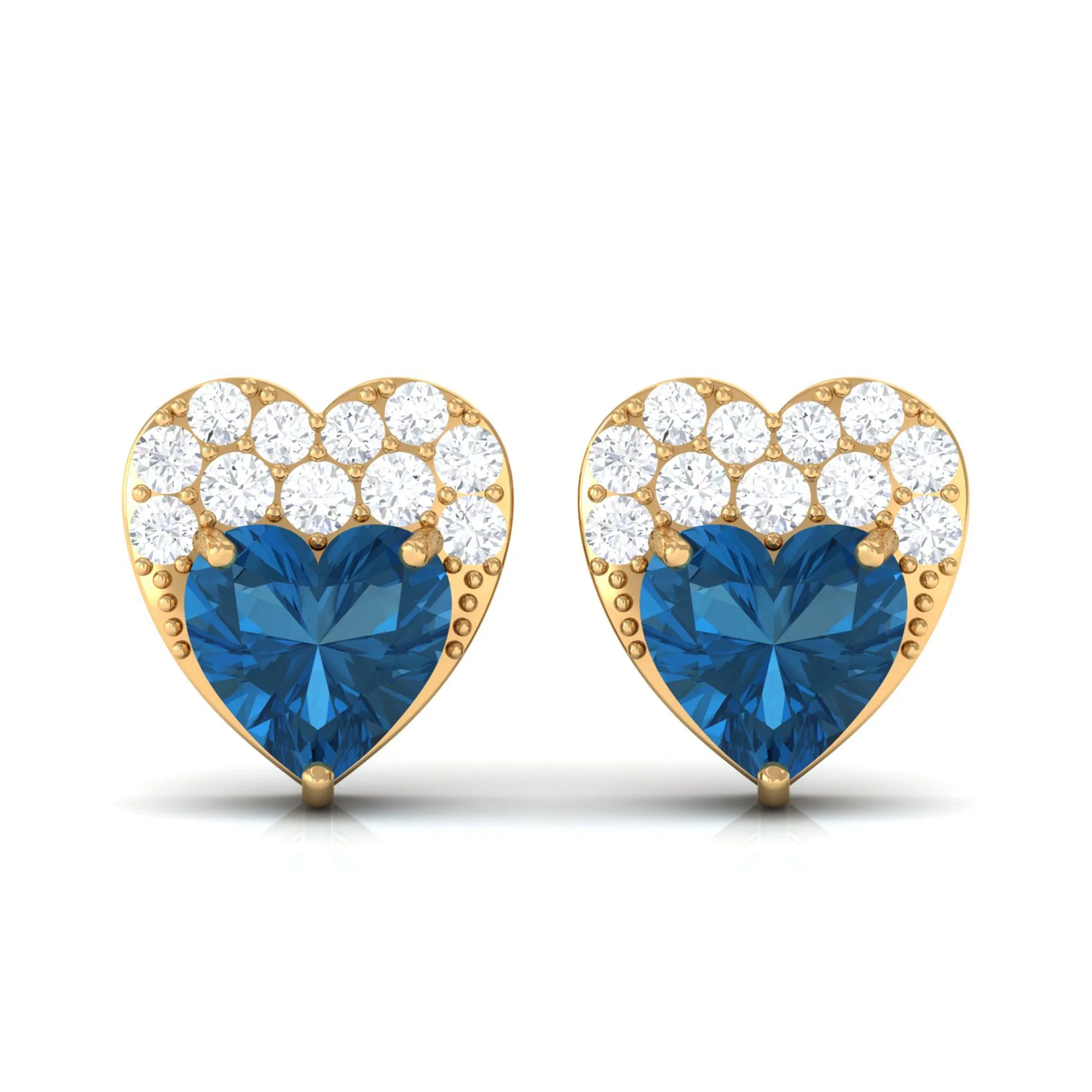 London Blue Topaz and Diamond Designer Heart Stud Earrings