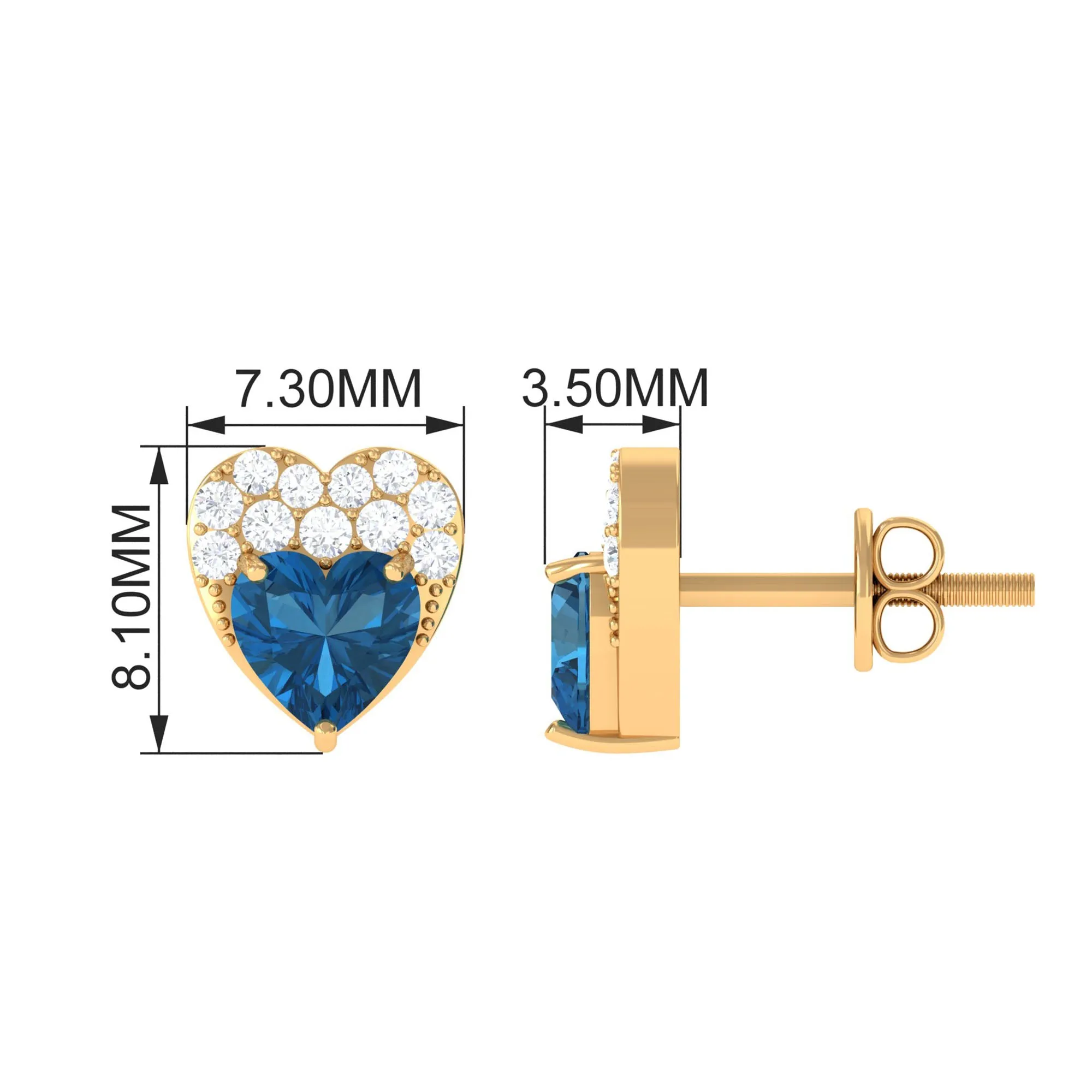 London Blue Topaz and Diamond Designer Heart Stud Earrings