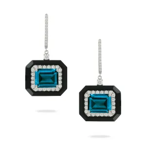 London Blue Topaz, Black Onyx and Diamond Deco Earrings