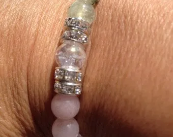 Love: Natural Rose Quartz, Rhodochrosite, & Prehnite Gemstone Beaded Energy Stretch Bracelet