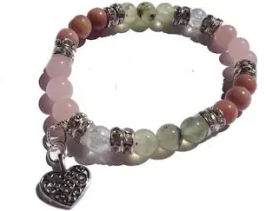 Love: Natural Rose Quartz, Rhodochrosite, & Prehnite Gemstone Beaded Energy Stretch Bracelet