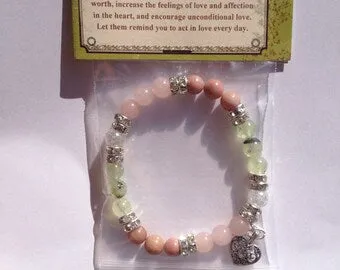 Love: Natural Rose Quartz, Rhodochrosite, & Prehnite Gemstone Beaded Energy Stretch Bracelet