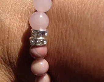 Love: Natural Rose Quartz, Rhodochrosite, & Prehnite Gemstone Beaded Energy Stretch Bracelet
