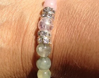 Love: Natural Rose Quartz, Rhodochrosite, & Prehnite Gemstone Beaded Energy Stretch Bracelet