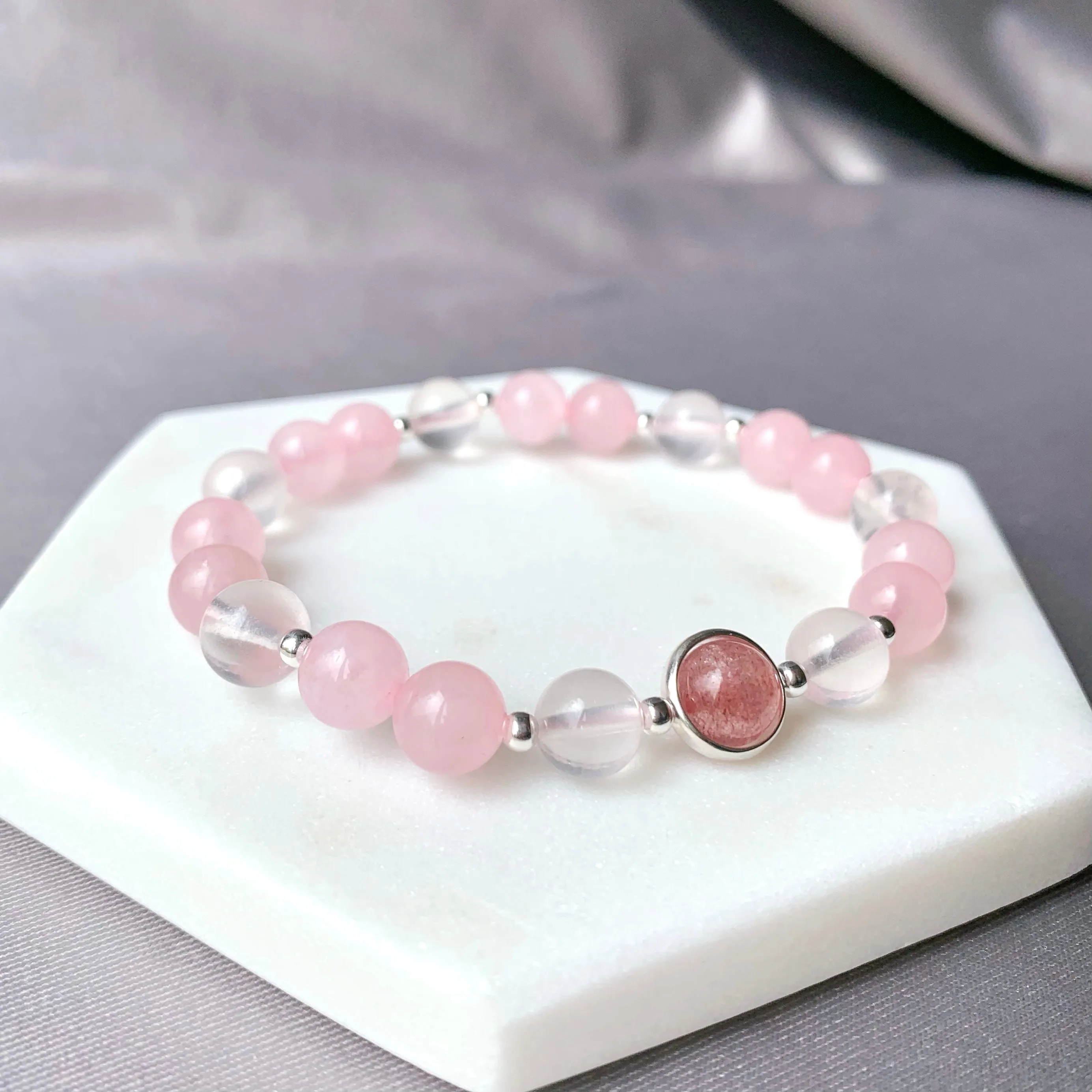 Love Relationship Rose Quartz Silver Bracelet