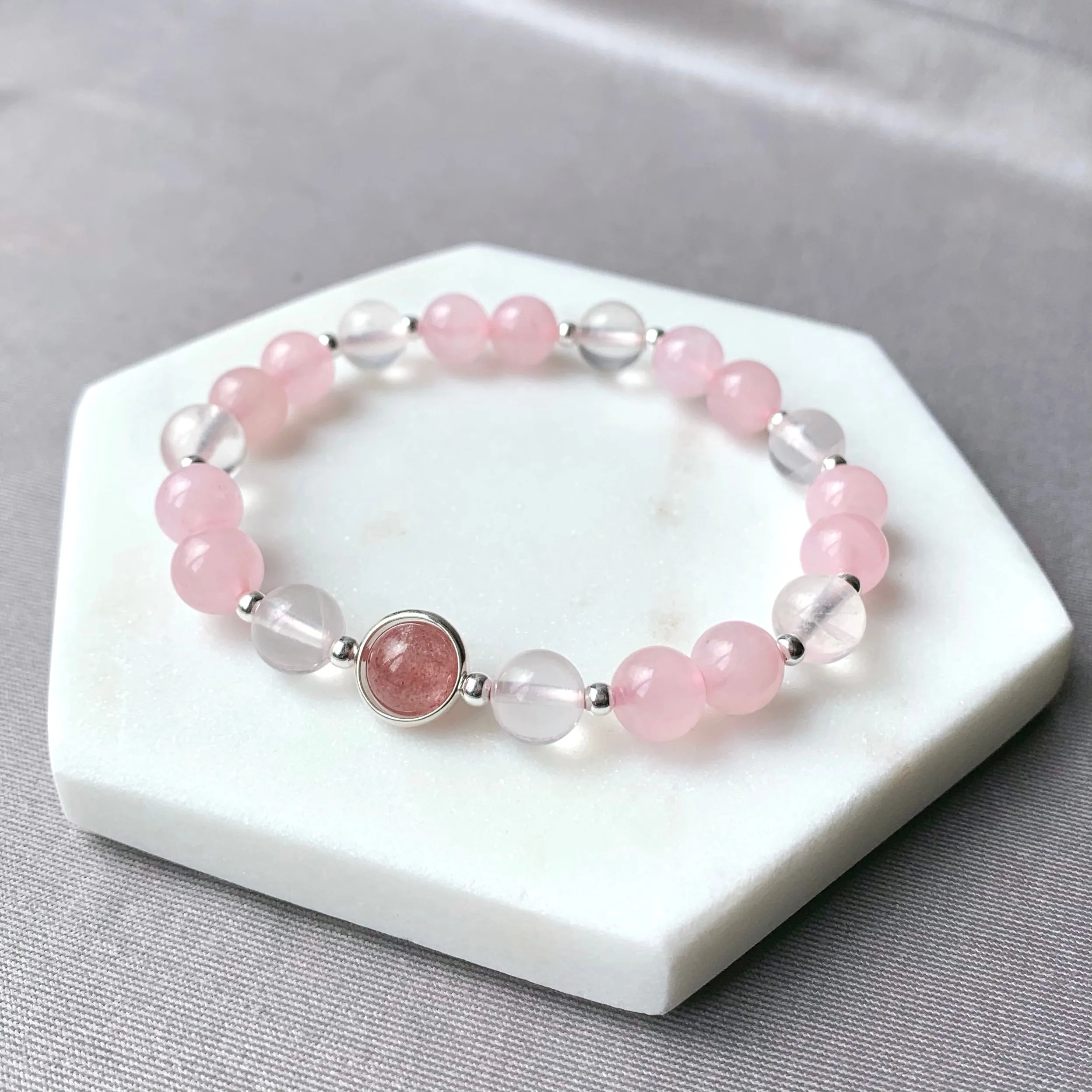 Love Relationship Rose Quartz Silver Bracelet