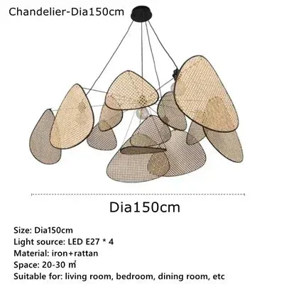 Mansion Rattan Chandelier for Dining Living Room Suspension Indoor Lighting