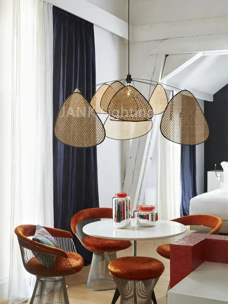 Mansion Rattan Chandelier for Dining Living Room Suspension Indoor Lighting