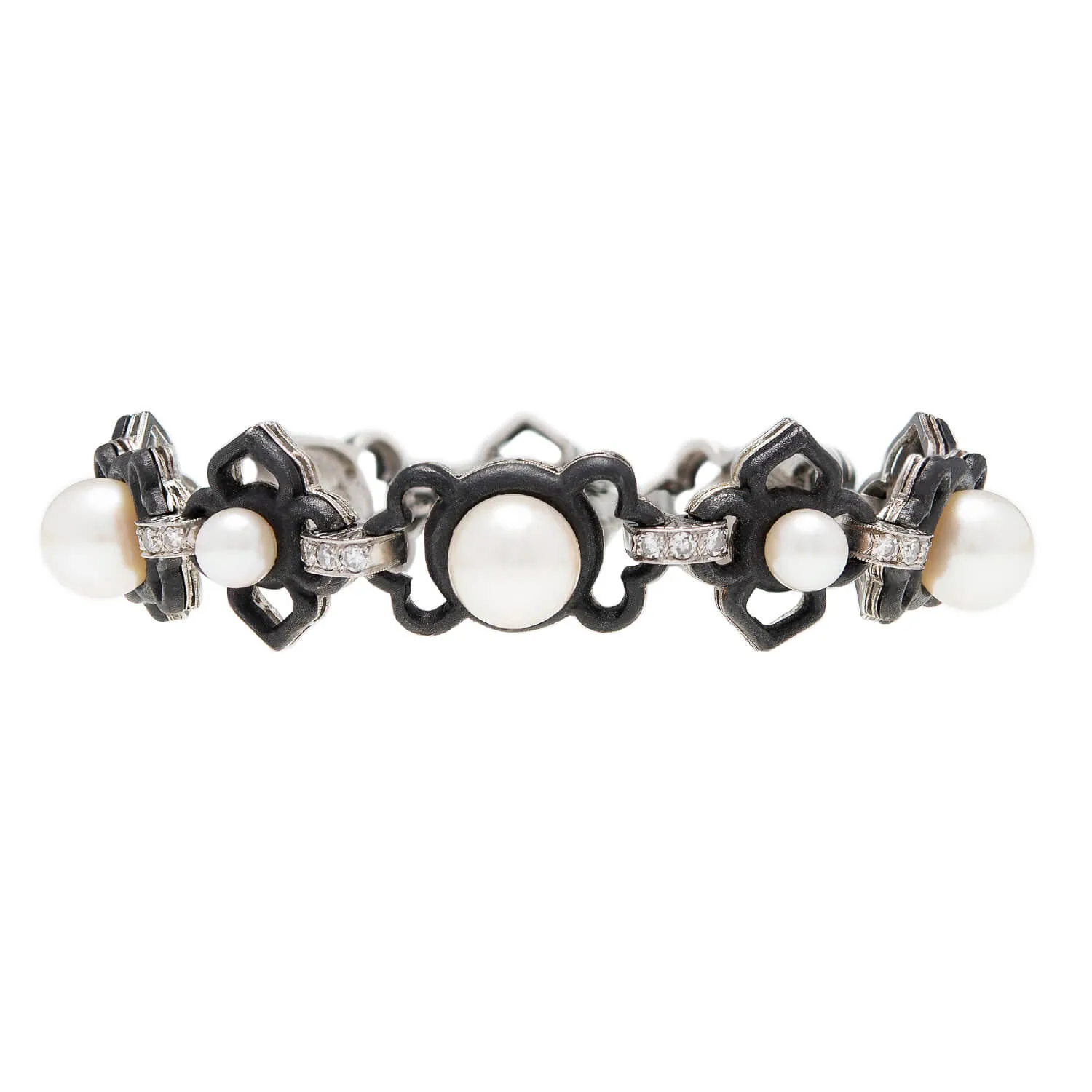 MARSH & COMPANY Vintage Platinum   Steel Pearl   Diamond Link Bracelet