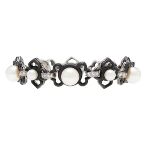 MARSH & COMPANY Vintage Platinum   Steel Pearl   Diamond Link Bracelet
