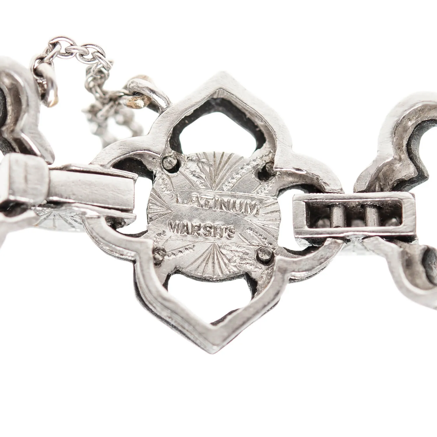MARSH & COMPANY Vintage Platinum   Steel Pearl   Diamond Link Bracelet
