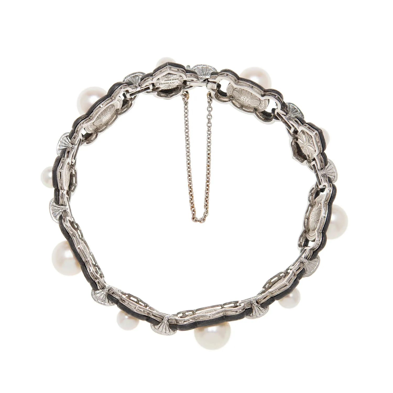 MARSH & COMPANY Vintage Platinum   Steel Pearl   Diamond Link Bracelet