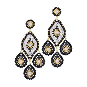 MIGUEL ASES JET, WHITE & GOLD  DIAMOND IN A DIAMOND CHANDELIER EARRING