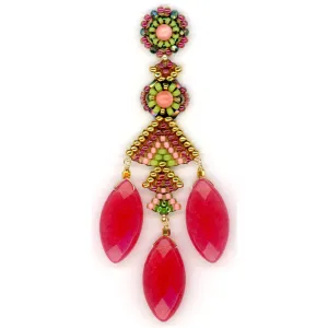 MIGUEL ASES RED JADE AND PINK CORAL TEARDROP EARRINGS
