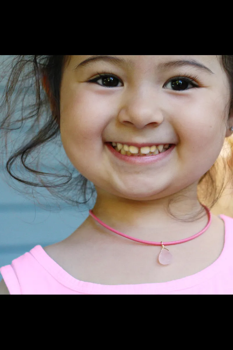 Mini Goddess (children) Blue or Pink Leather & Quartz Drop Necklace