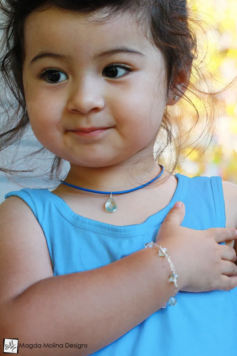 Mini Goddess (children) Blue or Pink Leather & Quartz Drop Necklace