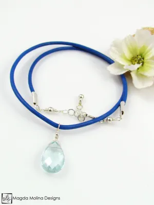 Mini Goddess (children) Blue or Pink Leather & Quartz Drop Necklace