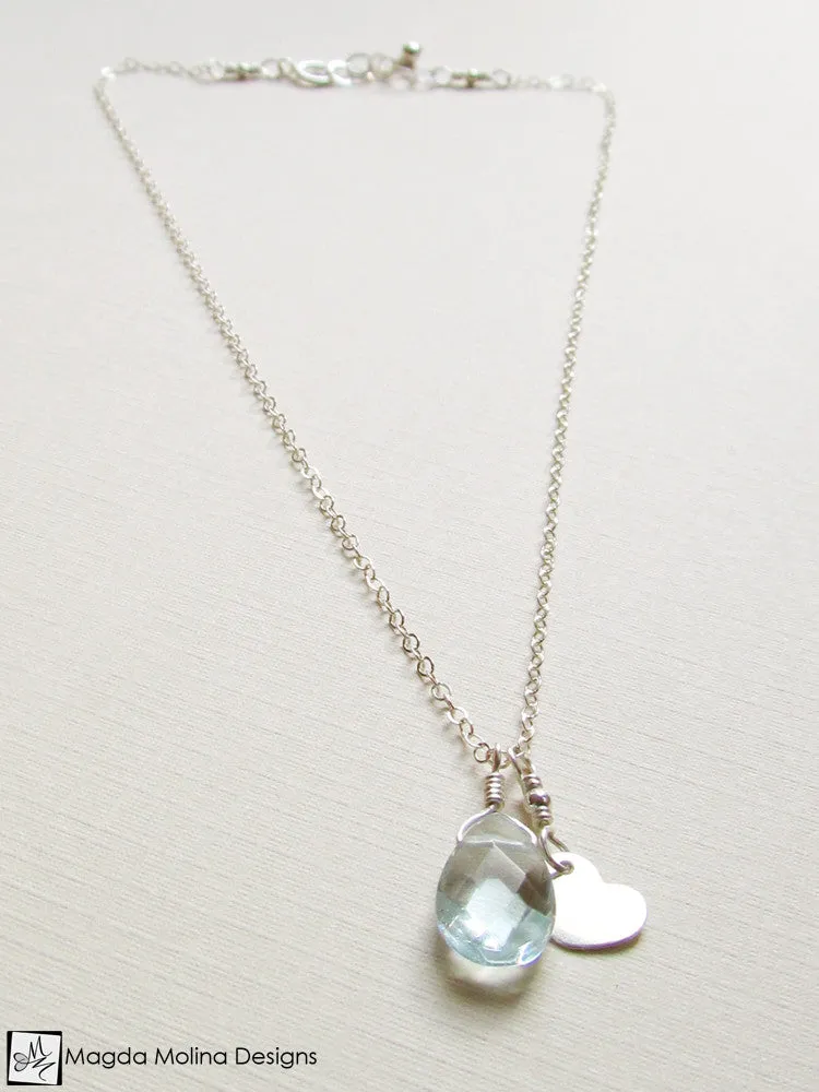 Mini Goddess (children) Blue Quartz Necklace With Tiny Heart Charm