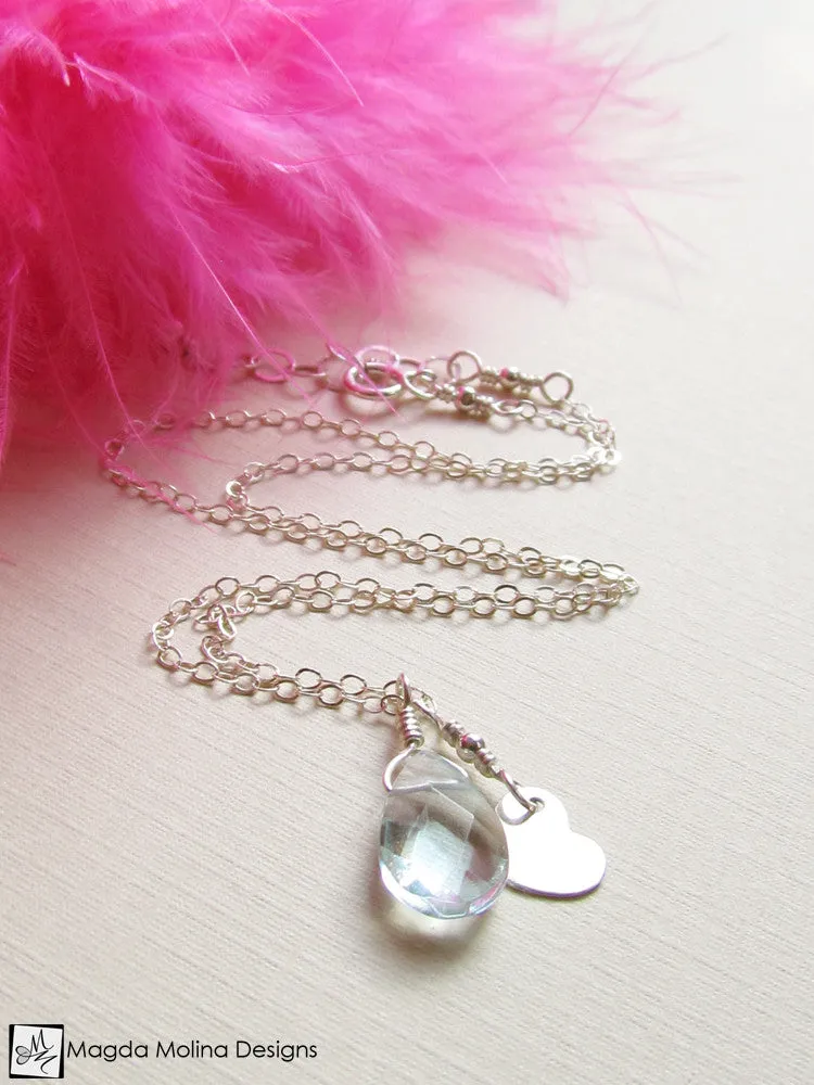 Mini Goddess (children) Blue Quartz Necklace With Tiny Heart Charm