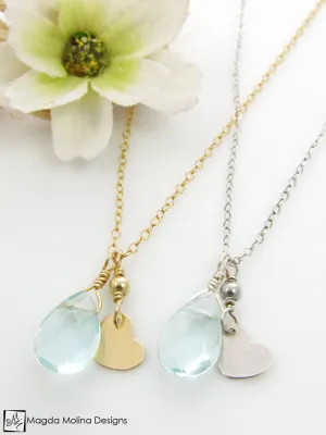 Mini Goddess (children) Blue Quartz Necklace With Tiny Heart Charm