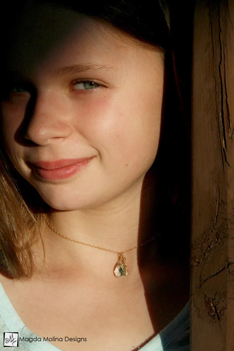 Mini Goddess (children) Blue Quartz Necklace With Tiny Heart Charm