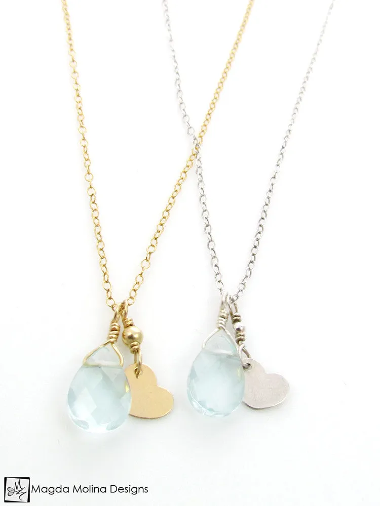 Mini Goddess (children) Blue Quartz Necklace With Tiny Heart Charm