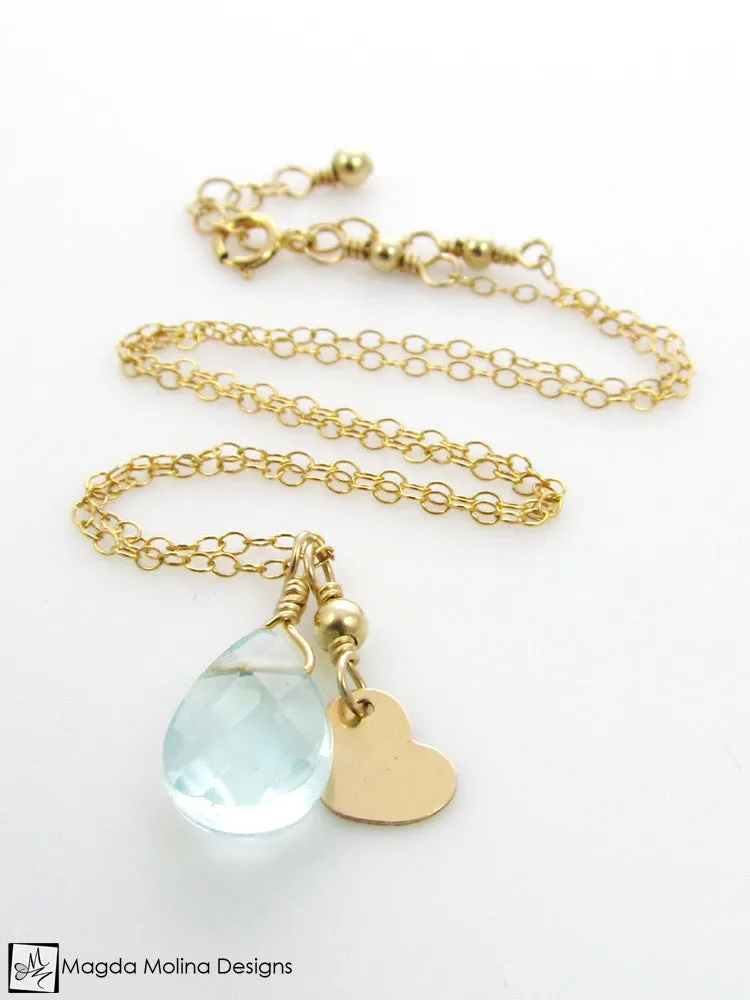 Mini Goddess (children) Blue Quartz Necklace With Tiny Heart Charm