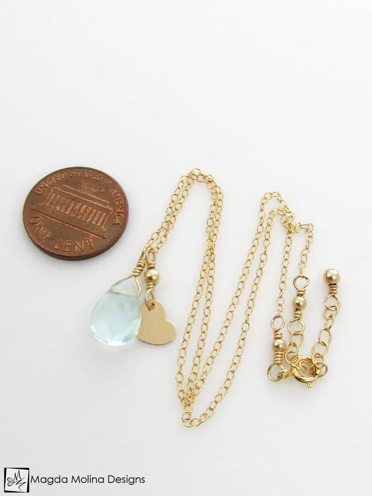 Mini Goddess (children) Blue Quartz Necklace With Tiny Heart Charm