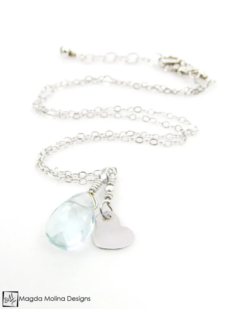 Mini Goddess (children) Blue Quartz Necklace With Tiny Heart Charm