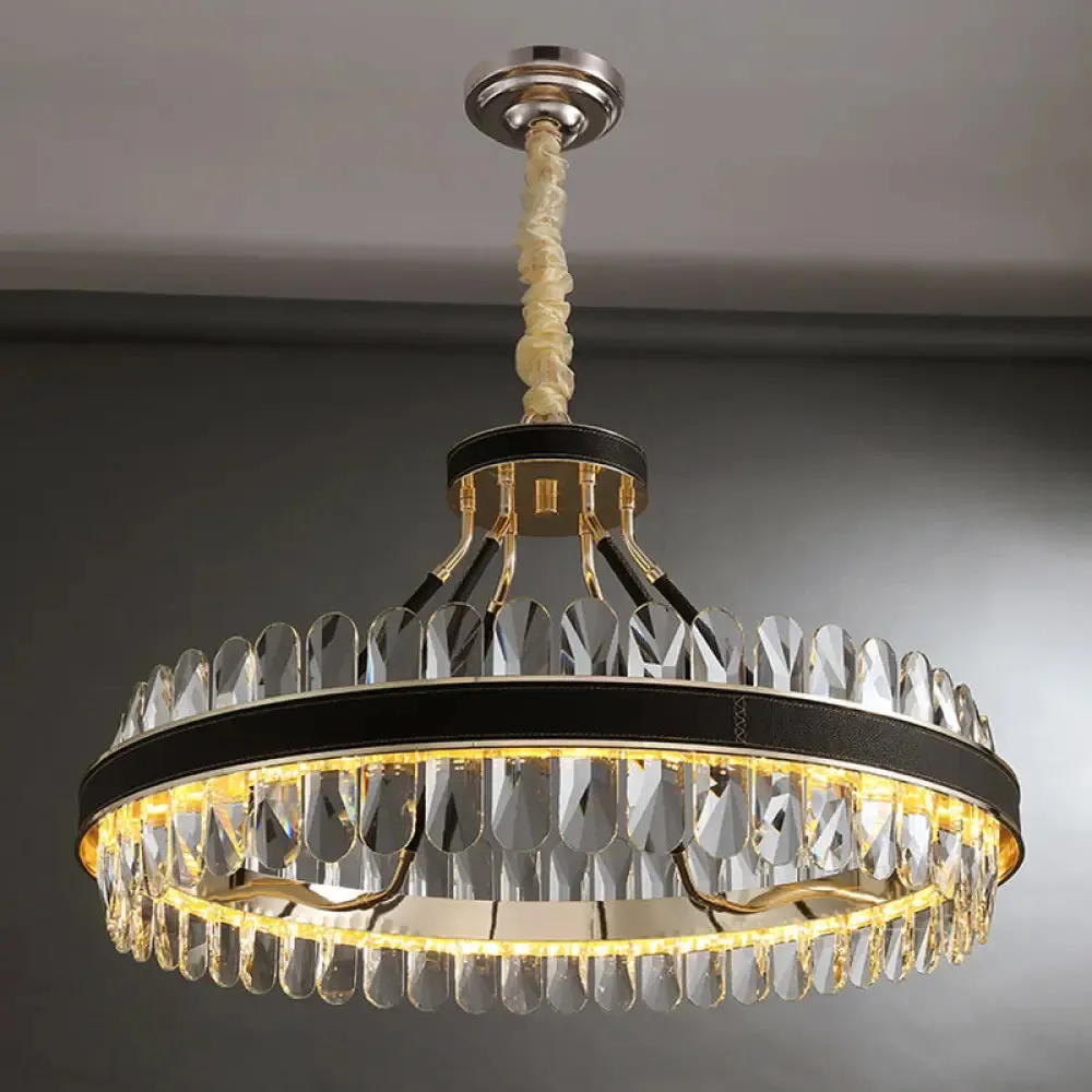 Minimalist Black-Gold LED Chandelier with Crystal Accents - Elegant Ceiling Pendant Light for Living Room