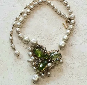 Miriam Haskell Vintage Necklace Pearl Green Glass