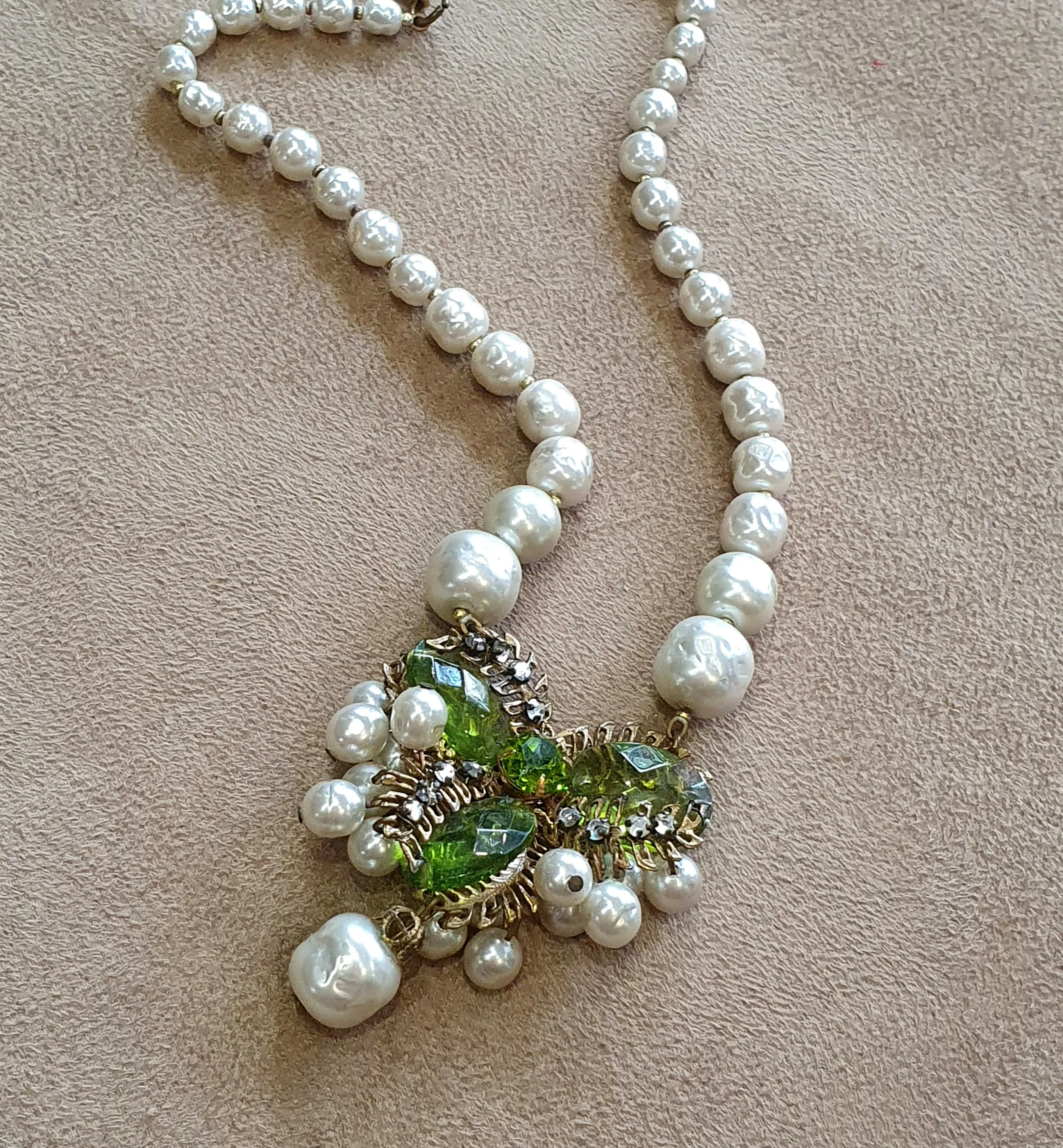 Miriam Haskell Vintage Necklace Pearl Green Glass