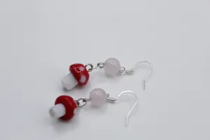 Mushroom earrings (rose quartz)