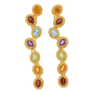 Oval Mutliple Color Amethyst Citrine Garnet Topaz Sterling Silver Earrings with Accent