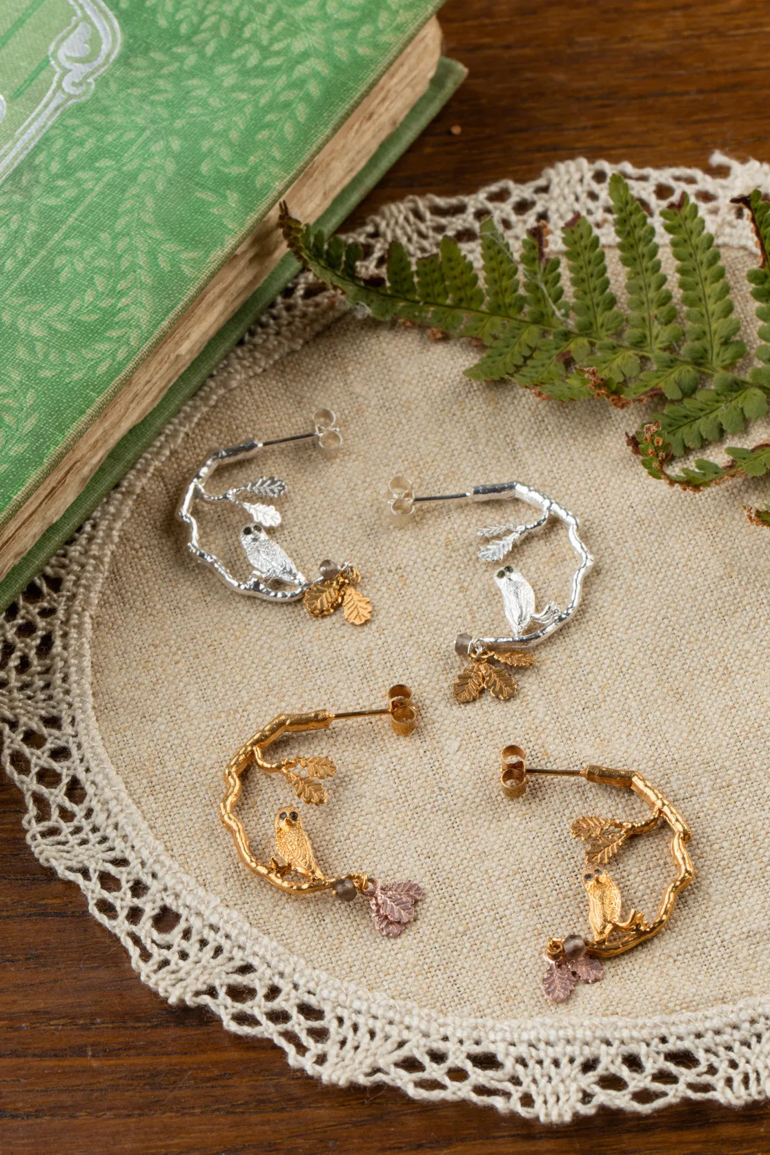 Owl In Tree Hoop Earrings