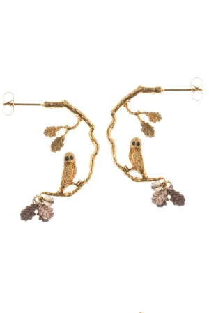 Owl In Tree Hoop Earrings