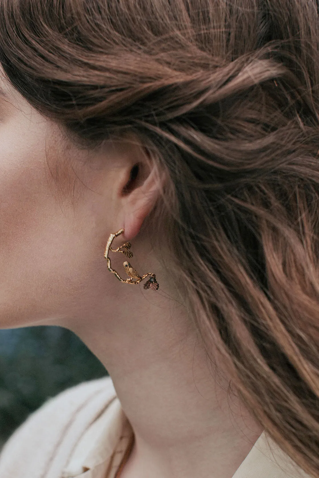 Owl In Tree Hoop Earrings