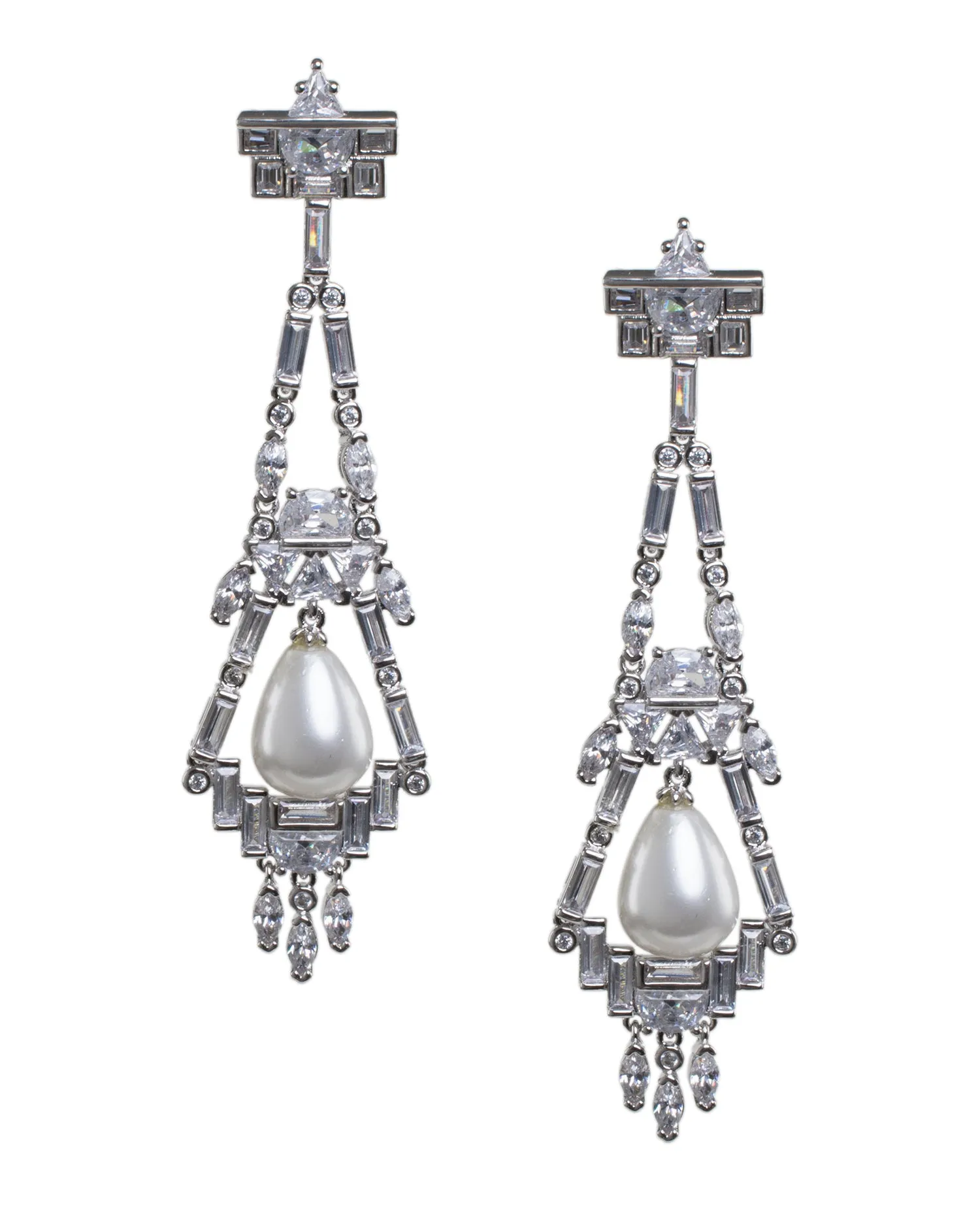 Pearl and Baguette Drop Earrings