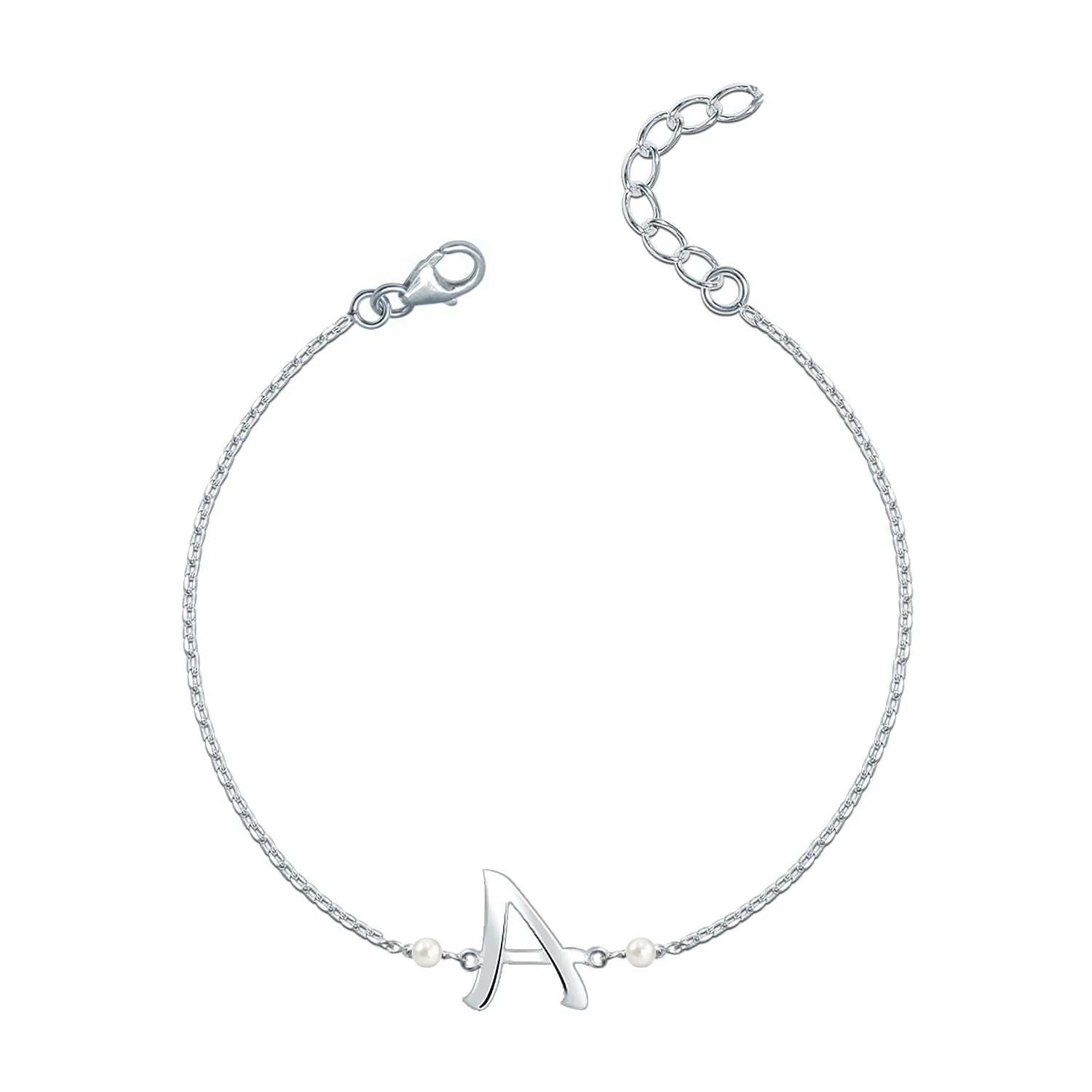 Personalised 925 Sterling Silver Letter Anklet with Pearl for Women and Girls 1 Pc