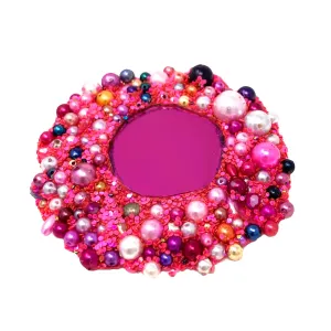 PINK BEADED BROOCH - PEARL NUT