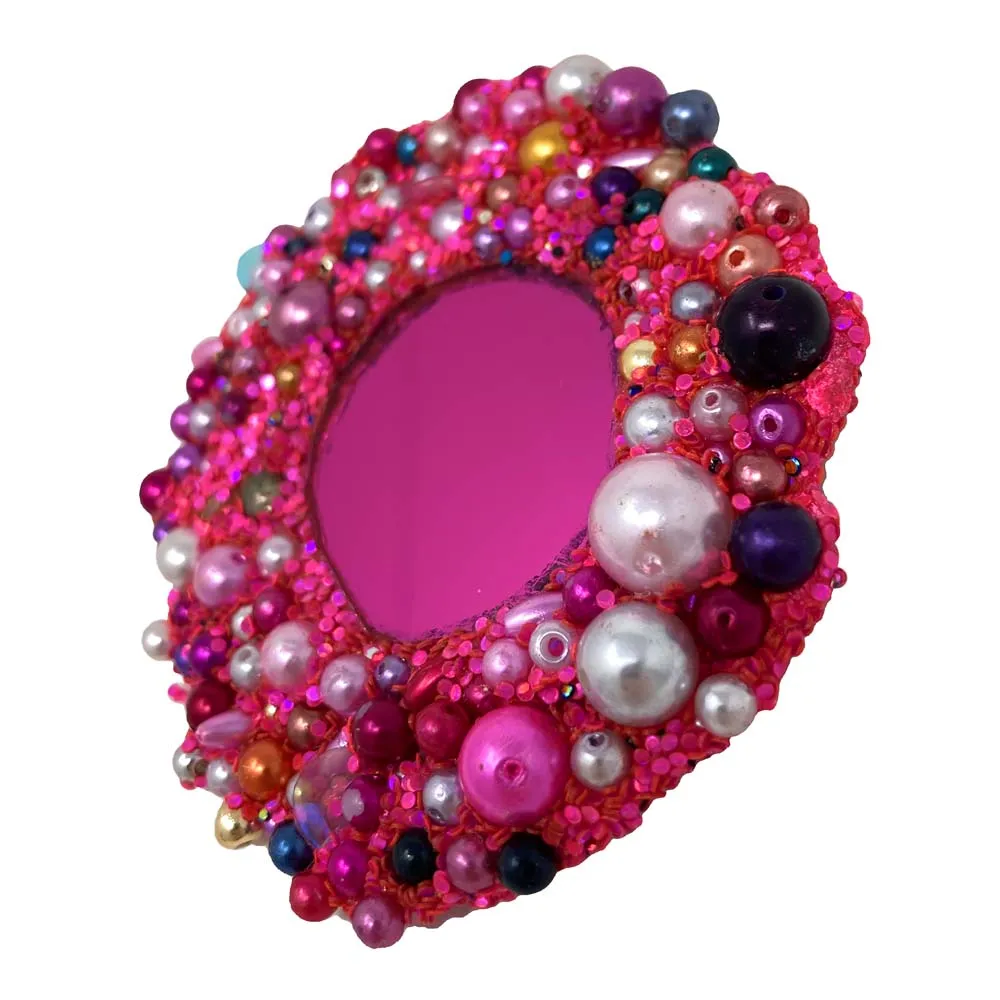 PINK BEADED BROOCH - PEARL NUT