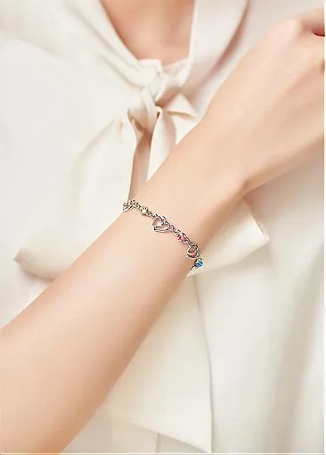 Pretty Hearts with Multicolor Austrian Crystals, Platinum Plated Bracelet
